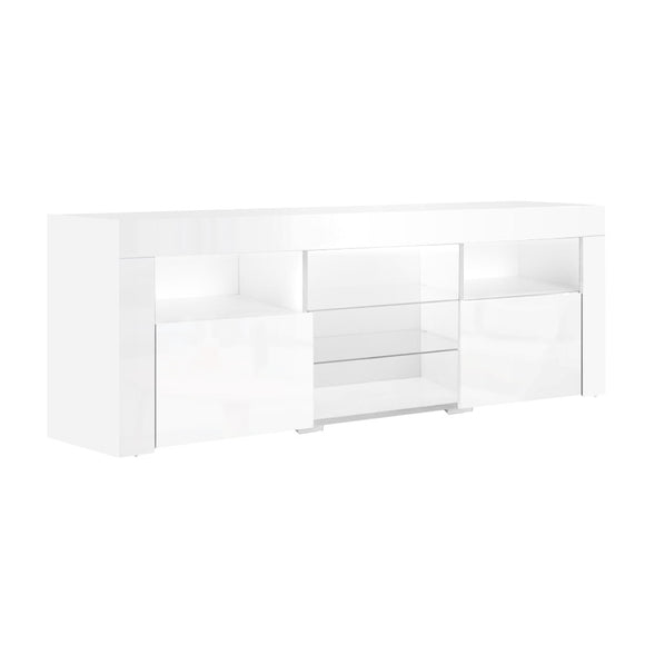 NNEDSZ TV Cabinet Entertainment Unit Stand RGB LED Gloss Furniture 160cm White