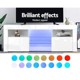 NNEDSZ TV Cabinet Entertainment Unit Stand RGB LED Gloss Furniture 160cm White