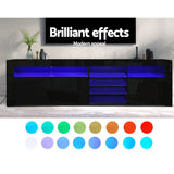 NNEDSZ TV Cabinet Entertainment Unit Stand RGB LED Gloss 3 Doors 180cm Black
