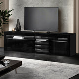 NNEDSZ TV Cabinet Entertainment Unit Stand RGB LED Gloss 3 Doors 180cm Black