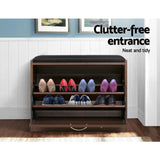 NNEDSZ Shoe Cabinet Bench Shoes Storage Rack Organiser Drawer 15 Pairs Walnut