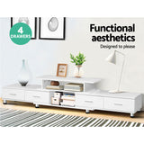 NNEDSZ TV Cabinet Entertainment Unit Stand Wooden 160CM To 220CM Lowline Storage Drawers White