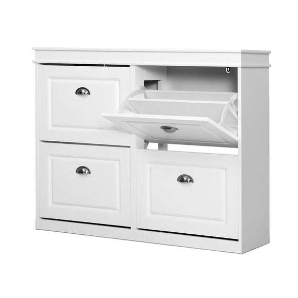 NNEDSZ Shoe Cabinet Shoes Storage Rack Organiser White Shelf Drawer Cupboard 24 Pairs