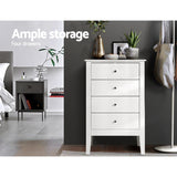 NNEDSZ 4 Chest of Drawers Tallboy Storage Cabinet Bedside Table Dresser White