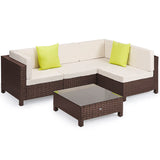 NNEMB 4 Seater Modular Outdoor Lounge Setting w/ Coffee Table-Brown