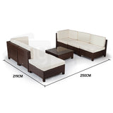 NNEMB 6 Seater Modular Outdoor Lounge Setting incl. Coffee Table-Ottoman-Brown