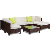 NNEMB 6 Seater Modular Outdoor Lounge Setting incl. Coffee Table-Ottoman-Brown