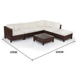 NNEMB 6 Seater Modular Outdoor Lounge Setting incl. Coffee Table-Ottoman-Brown