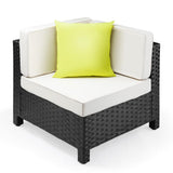 NNEMB 1pc Outdoor Corner Modular Wicker Lounge Chair-Black