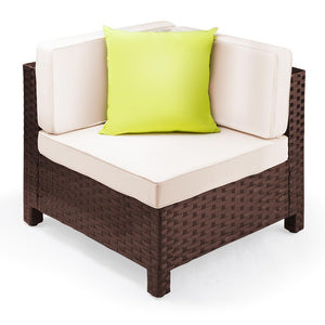 NNEMB 1pc Outdoor Corner Modular Wicker Lounge Chair-Brown