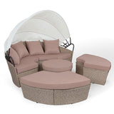 NNEMB 4pc Outdoor Day Bed-Light Wicker and Off White Canopy