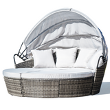 NNEMB 3pc Outdoor Day Bed-Grey Wicker and Off White Canopy