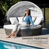 NNEMB 3pc Outdoor Day Bed-Grey Wicker and Off White Canopy