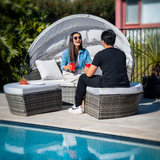NNEMB 3pc Outdoor Day Bed-Grey Wicker and Off White Canopy