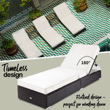 NNEMB Premium Outdoor Sun Lounge Pool Wicker Furniture Bed Black-Light Cushions