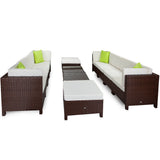 NNEMB 10 Seater Modular Outdoor Lounge Setting incl. 2 Coffee Tables and Ottomans-Brown