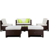 NNEMB 6 Seater Modular Outdoor Lounge Setting incl. 2 Coffee Tables and Ottomans-Brown