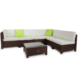 NNEMB 6 Seater Modular Outdoor Lounge Setting w/ Coffee Table-Brown