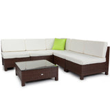 NNEMB 5 Seater Outdoor Modular Lounge Setting w/ Coffee Table-Brown