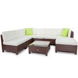 NNEMB 7 Seater Modular Outdoor Lounge Setting w/ Coffee Table-Brown