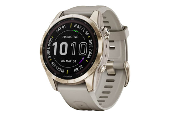 NNEKG fēnix® 7S Sapphire Solar Cream Gold Titanium with Light Sand Band Multisport GPS Watch