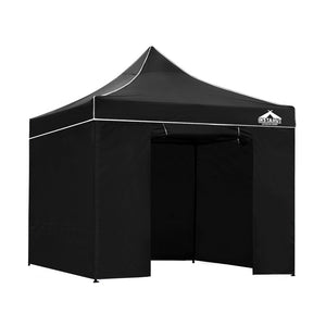 NNEDSZ Pop Up Marquee 3x3m Folding Wedding Tent Gazebos Shade Black