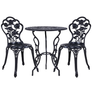 NNEDSZ 3PC Outdoor Setting Cast Aluminium Bistro Table Chair Patio Black