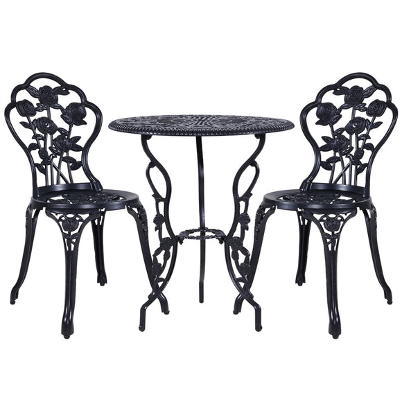NNEDSZ 3PC Outdoor Setting Cast Aluminium Bistro Table Chair Patio Black