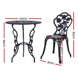 NNEDSZ 3PC Outdoor Setting Cast Aluminium Bistro Table Chair Patio Black