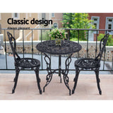 NNEDSZ 3PC Outdoor Setting Cast Aluminium Bistro Table Chair Patio Black