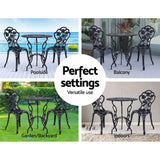 NNEDSZ 3PC Outdoor Setting Cast Aluminium Bistro Table Chair Patio Black