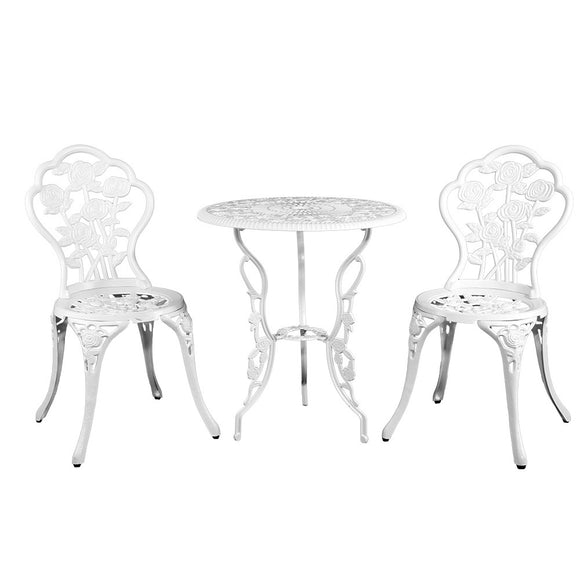 NNEDSZ Outdoor Furniture Chairs Table 3pc Aluminium Bistro White