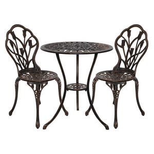 NNEDSZ 3PC Outdoor Setting Cast Aluminium Bistro Table Chair Patio Bronze