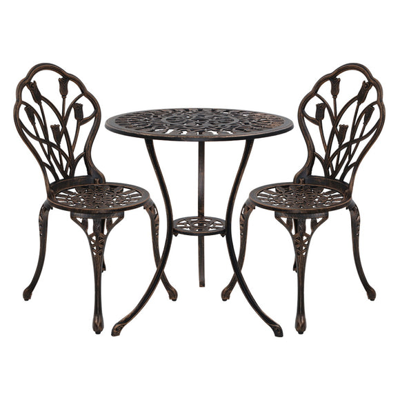 NNEDSZ 3PC Outdoor Setting Cast Aluminium Bistro Table Chair Patio Bronze