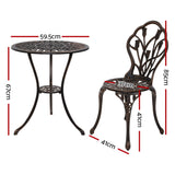 NNEDSZ 3PC Outdoor Setting Cast Aluminium Bistro Table Chair Patio Bronze