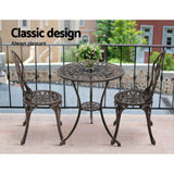 NNEDSZ 3PC Outdoor Setting Cast Aluminium Bistro Table Chair Patio Bronze