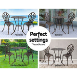 NNEDSZ 3PC Outdoor Setting Cast Aluminium Bistro Table Chair Patio Bronze