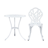 NNEDSZ 3PC Outdoor Setting Cast Aluminium Bistro Table Chair Patio White