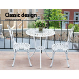 NNEDSZ 3PC Outdoor Setting Cast Aluminium Bistro Table Chair Patio White