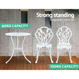 NNEDSZ 3PC Outdoor Setting Cast Aluminium Bistro Table Chair Patio White