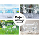 NNEDSZ 3PC Outdoor Setting Cast Aluminium Bistro Table Chair Patio White