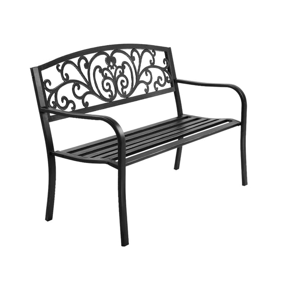 NNEDSZ Bench Seat Outdoor Chair Steel Iron Patio Furniture Lounge Porch Lounger Vintage Black Gardeon