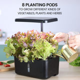 NNEMB 8 Pod Indoor Hydroponic Growing System-with Water Level Window & Pump-Black