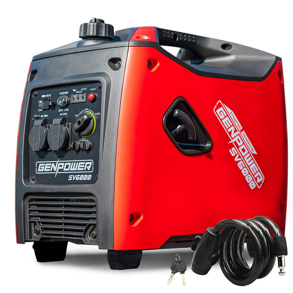 NNEMB Inverter Generator 3500W Max 3200W Rated Petrol Camping-Cable Lock-Red