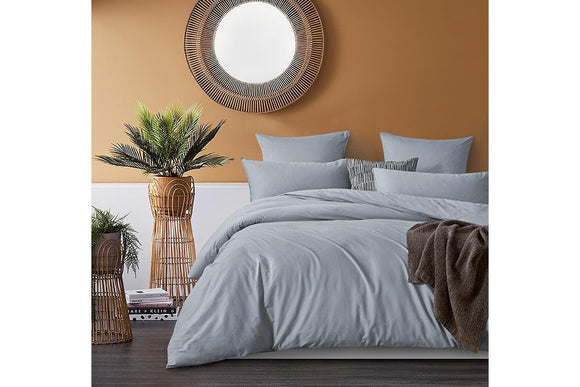 NNEKG Casa Vintage Washed Cotton Queen Bed Quilt Cover Set Silver