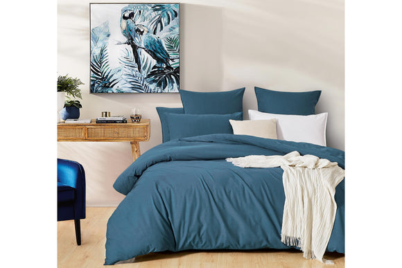 NNEKG Casa Vintage Washed Cotton Queen Bed Quilt Cover Set Teal