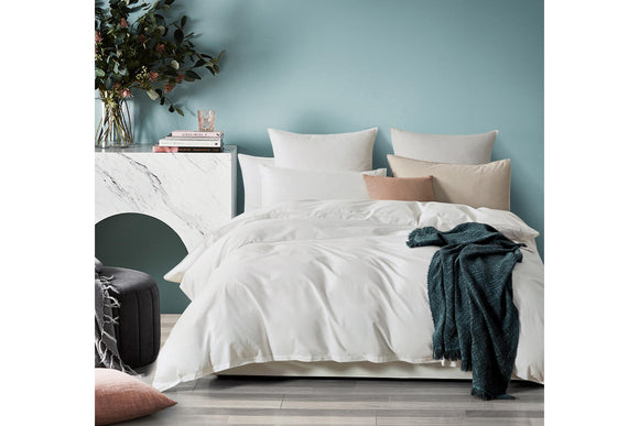 NNEKG Casa Vintage Washed Cotton Queen Bed Quilt Cover Set White