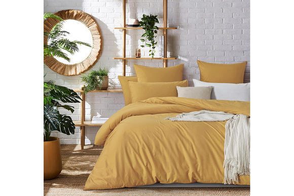 NNEKG Casa Vintage Washed Cotton Queen Bed Quilt Cover Set Yellow