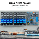 NNEMB 69pc Wall Mounted Parts Bin Rack with Tool Holders-Blue