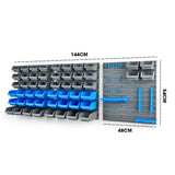 NNEMB 69pc Wall Mounted Parts Bin Rack with Tool Holders-Blue